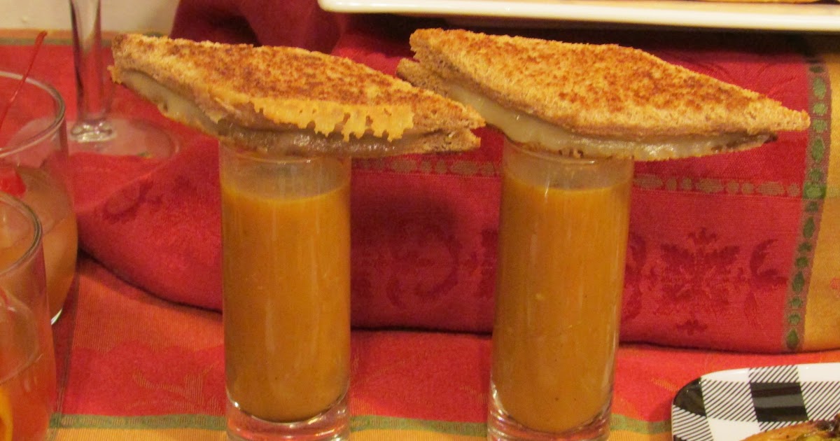 Creamy Tomato Soup Shooters with Mini Grilled Cheese, Vegan