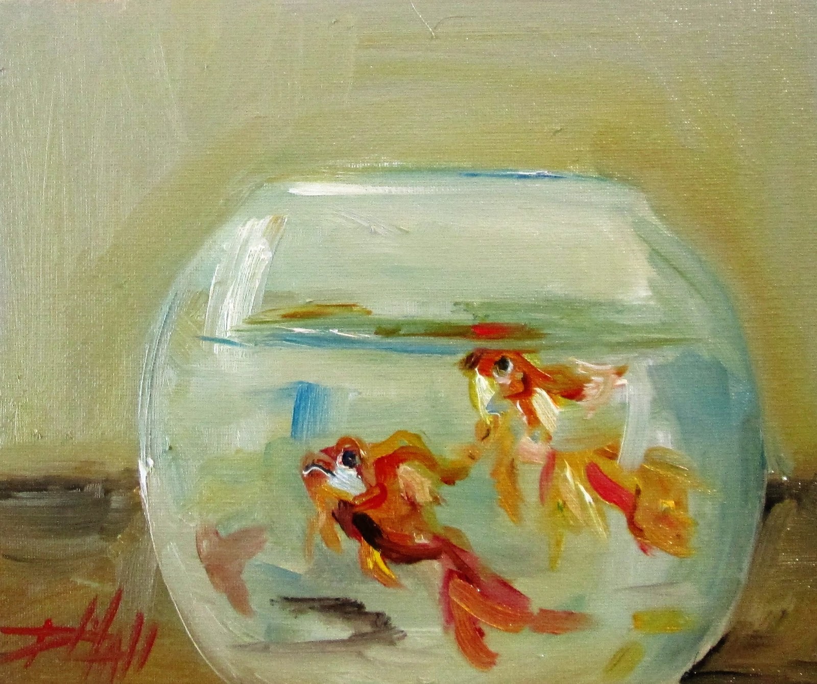 Painting of the Day, Daily Oil Paintings by Delilah Fish Bowl Oil Painting