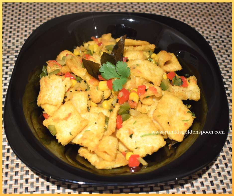 Bread Upma, Indian Breakfast, Quick and Easy, Leftover recipes, Vegan recipe, Vegetarian recipe, Rumki's Golden Spoon