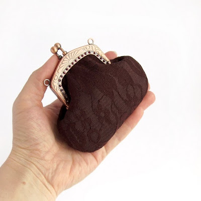 brown coin purse, sewing