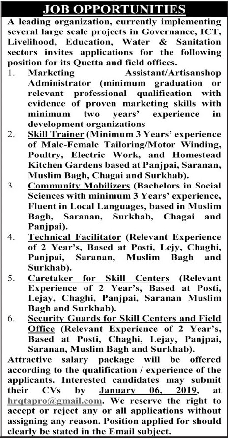 Marketing Manager, Trainer, Community Mobilizers, Caretaker Required 2019 Marketing Manager, Trainer, Community Mobilizers, Caretaker Required 2019