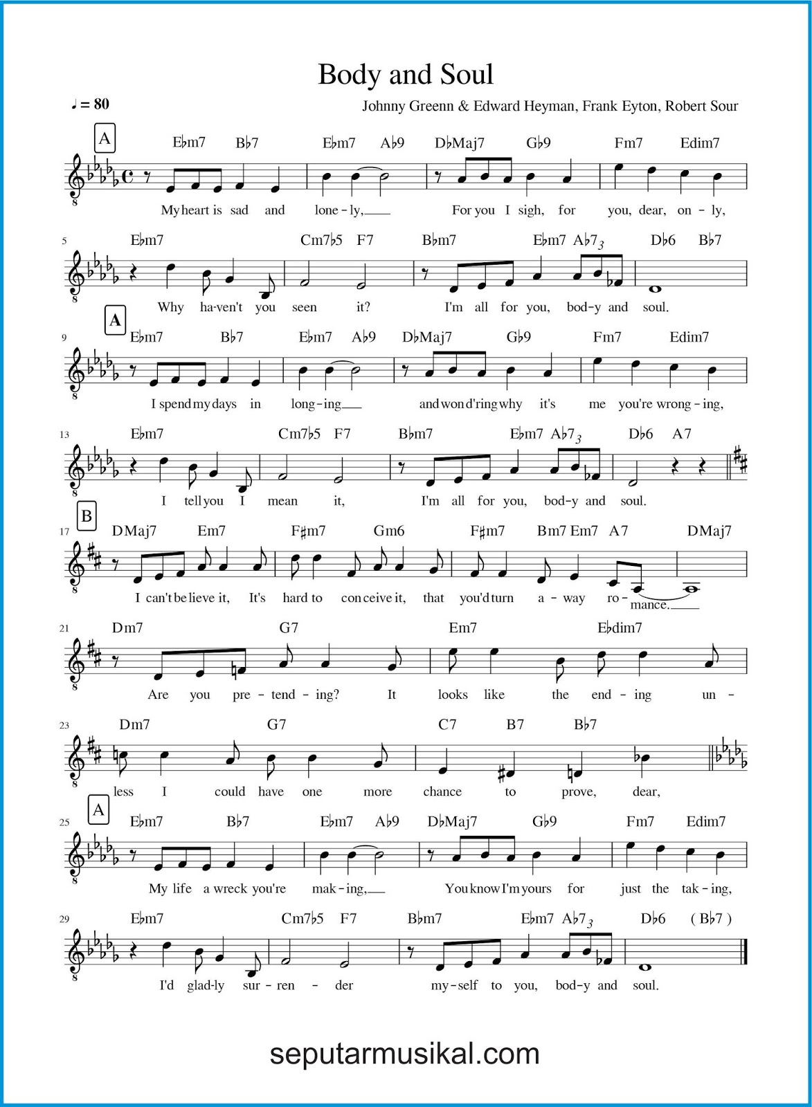 Chord Lagu Body and Soul SEPUTAR MUSIK