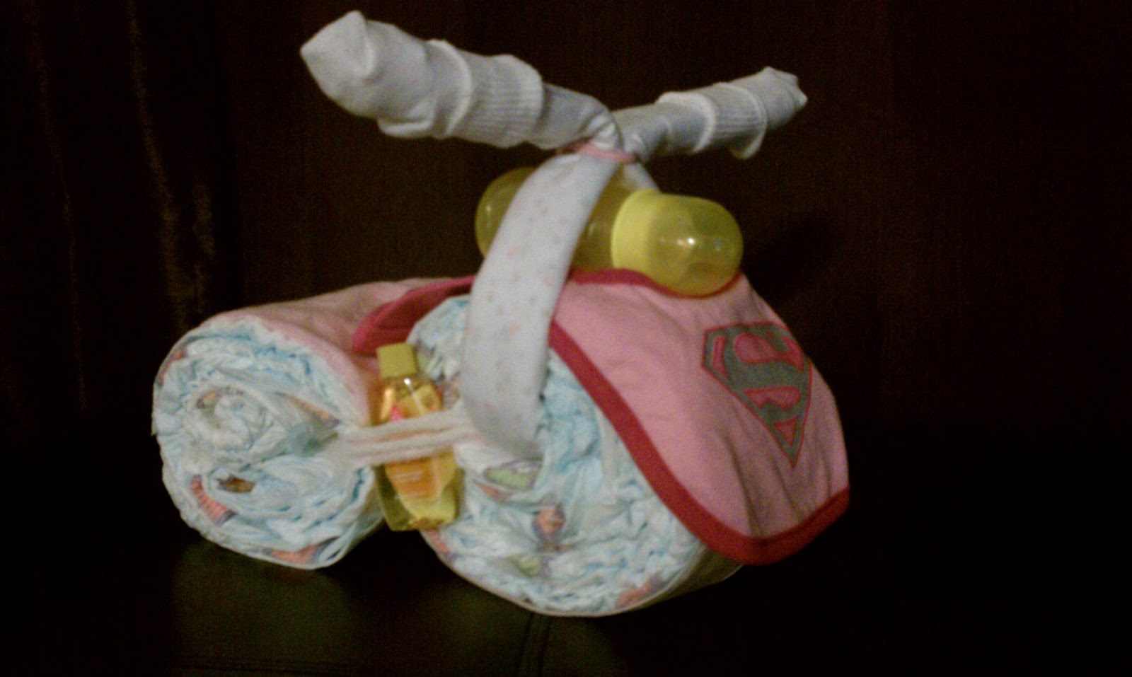 KatElisa Crafts Super Girl Tricycle Diaper Cake