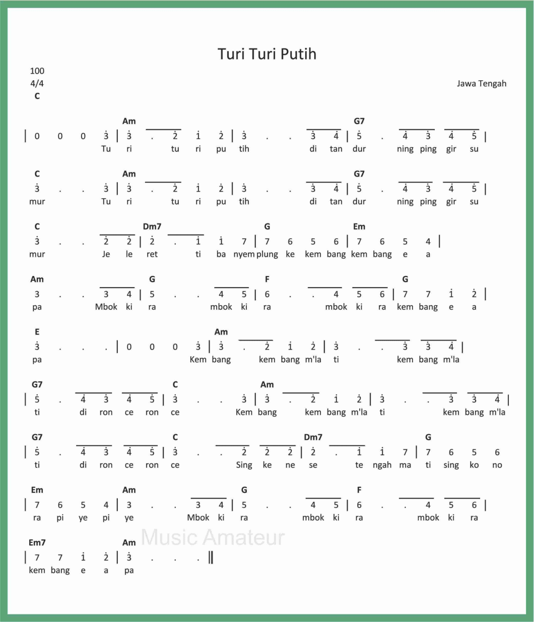 Not Angka Turi Turi Putih Seputar Musik
