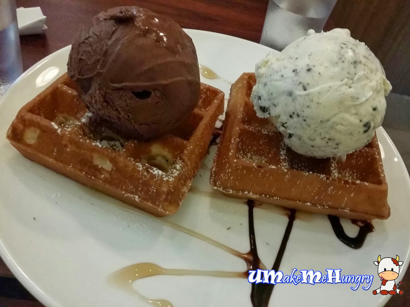 Waffle with Ice Cream 6.50 + 2.50 for Additional Scoop (Dark