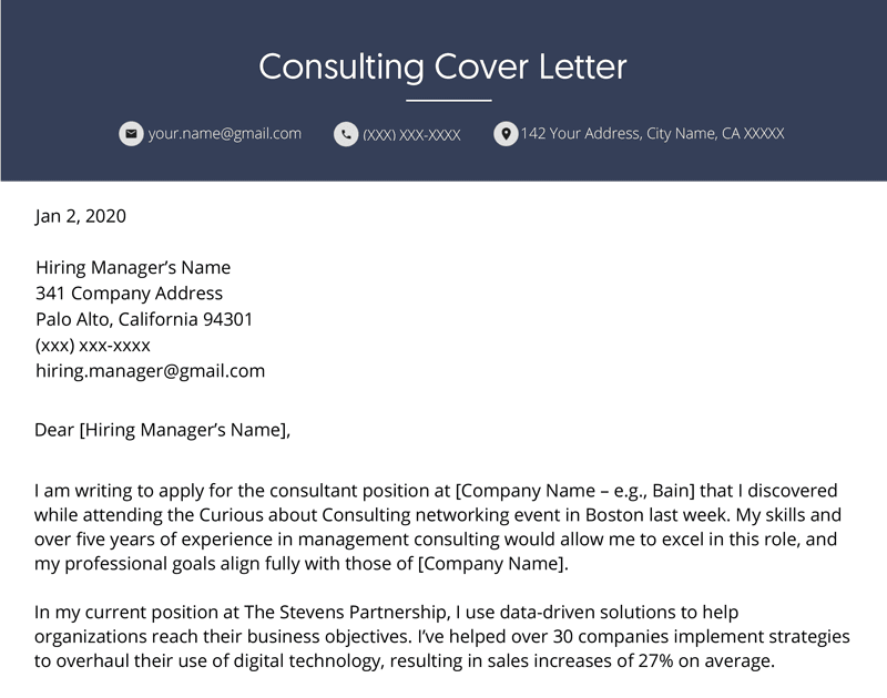 Management Consulting Cover Letter Resume Letter