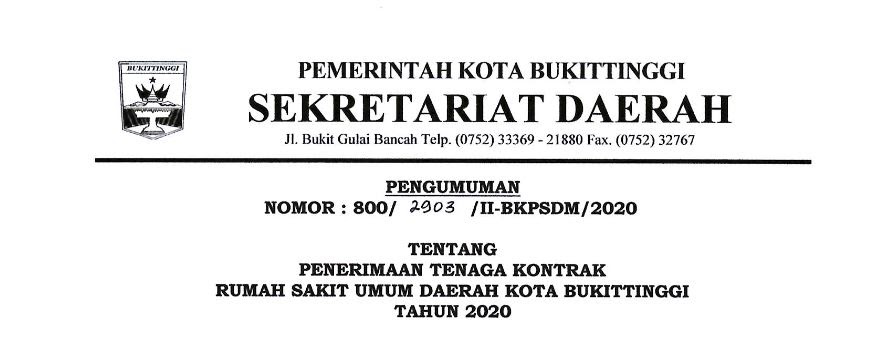 Penerimaan Tenaga Kontrak Rsud Kota Bukittinggi Lowongan Kerja Dan Rekrutmen Bulan Mei 2021