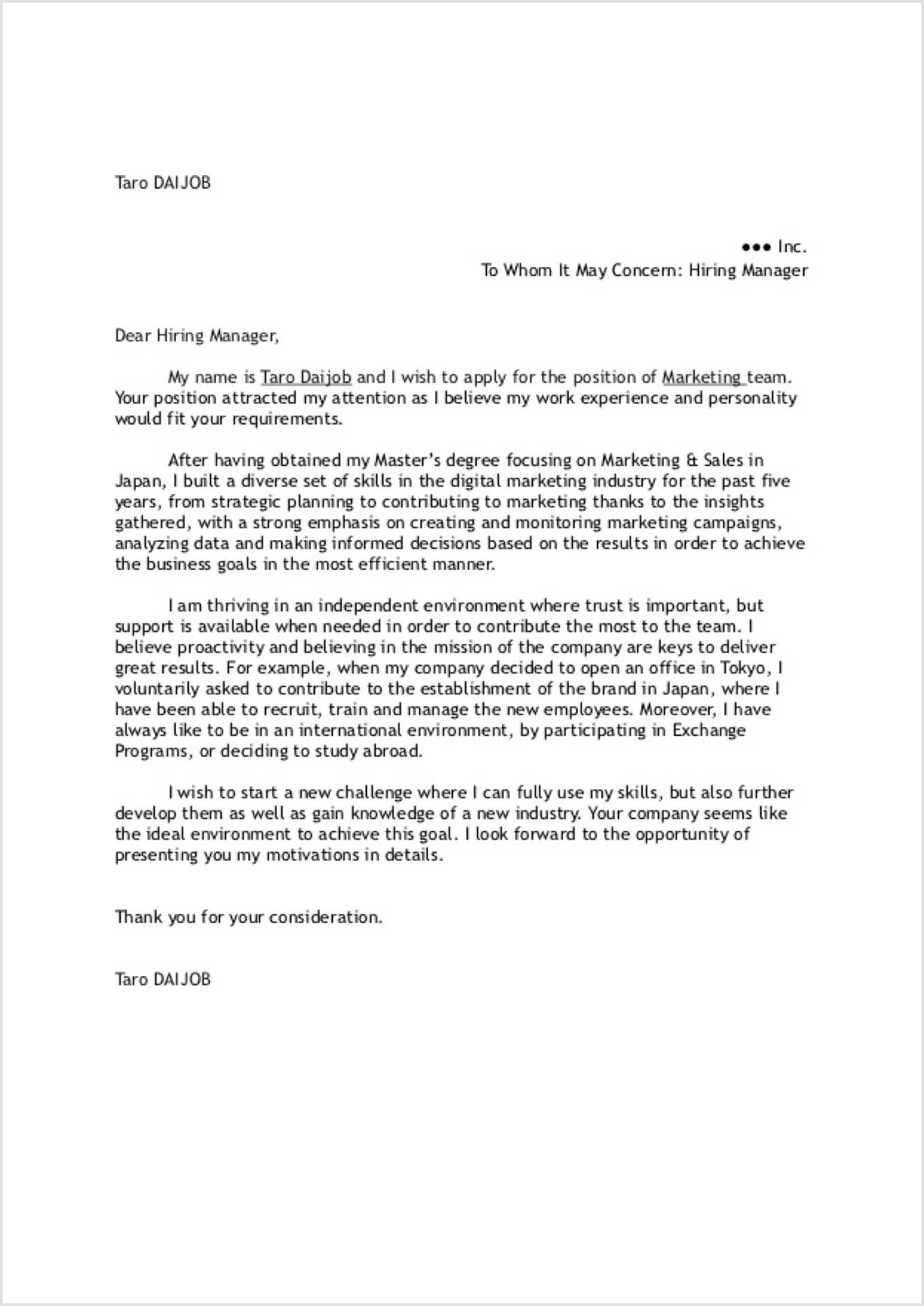cover letter examples japan