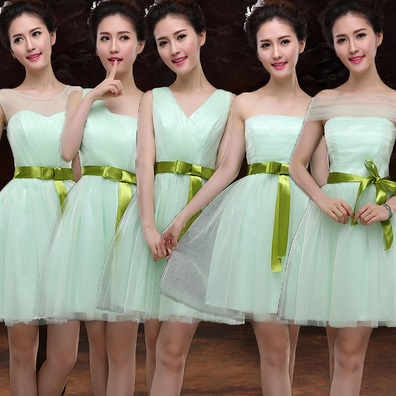 6-Design Tutu Olive Ribbon Light Green Lace Midi Dresses