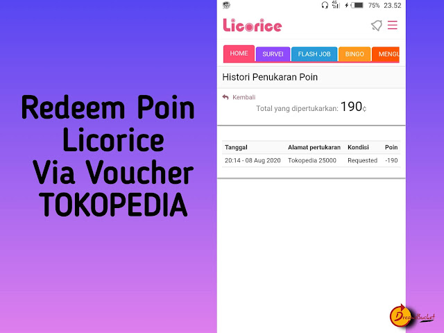 Redeem Poin Licorice Survey via gift Card Tokopedia