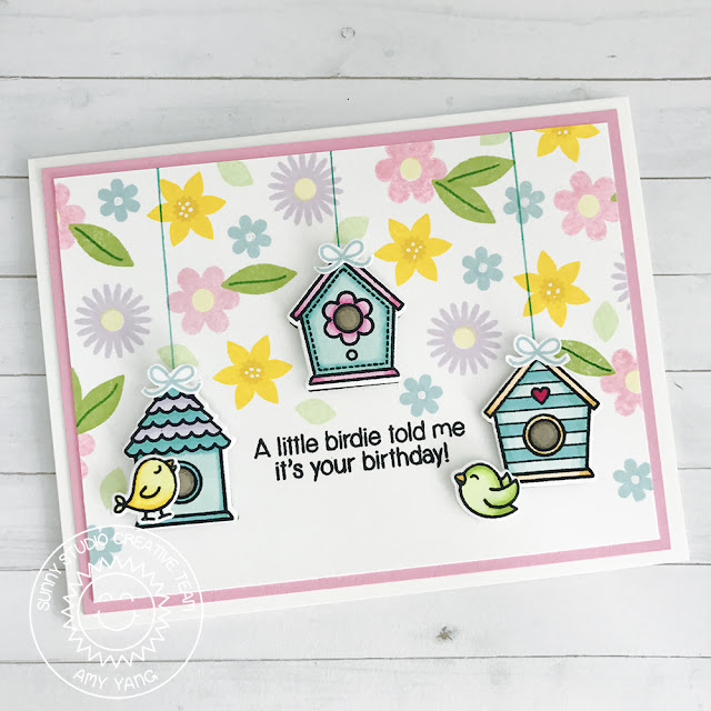 Sunny Studio Stamps: A Bird's Life and Friends & Family Floral Background Card by Amy Yang