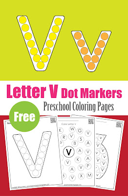 Letter V dot markers free preschool coloring pages ,learn alphabet ABC for toddlers