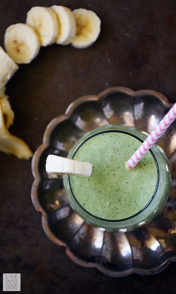 Green Smoothie with Peanut Butter and Banana is an easy recipe for a power packed breakfast or super-charged snack. Easy, refreshing, and satisfying too! #LTGrecipes