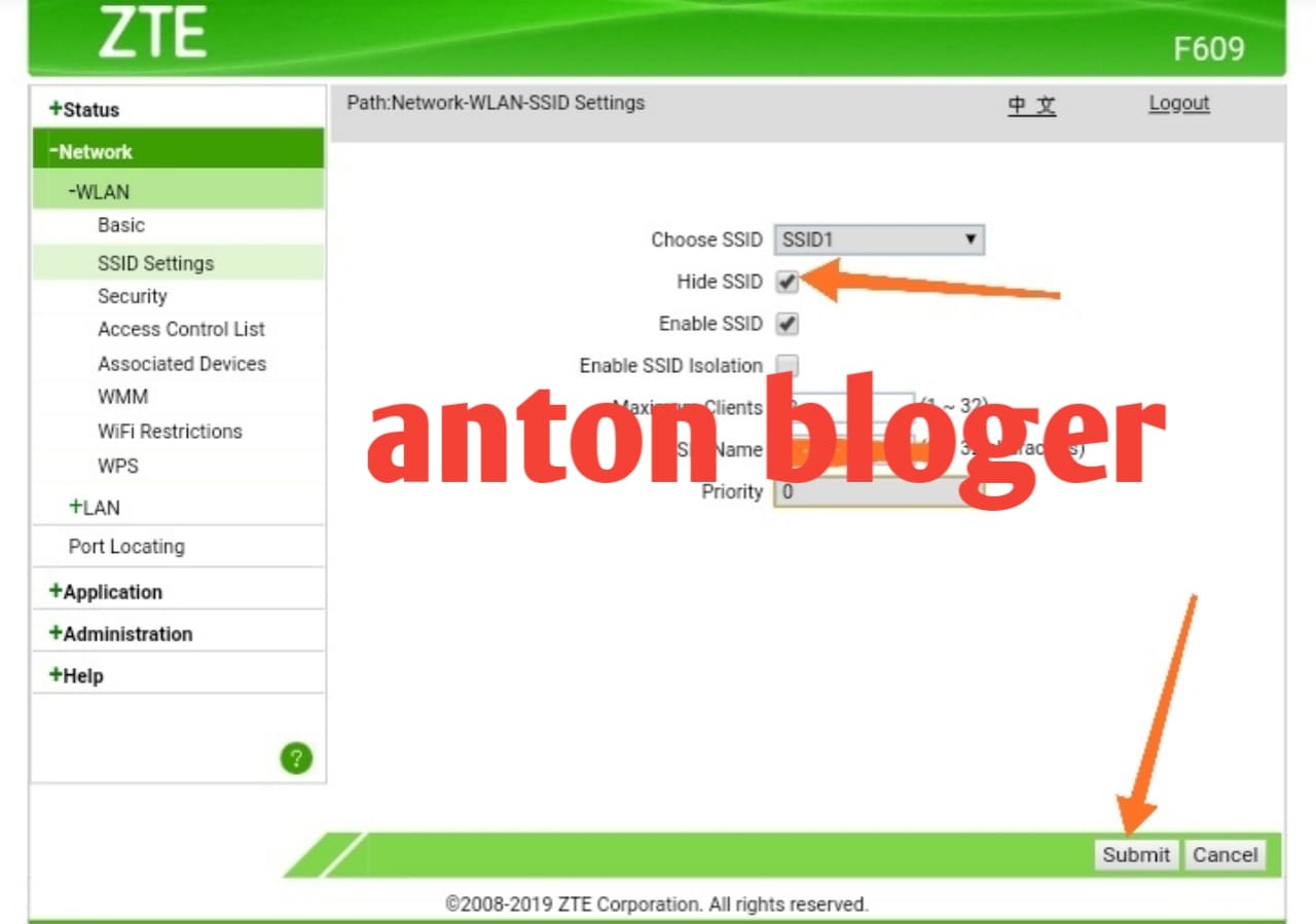 Cara Menyembunyikan Nama WIFI pada router ZTE Anton Bloger