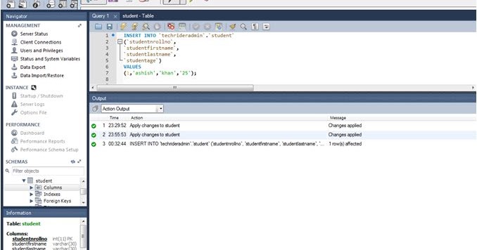 INSERT ,UPDATE and DELETE Query in MySQL | Tech Rider Admin's Diary-A ...