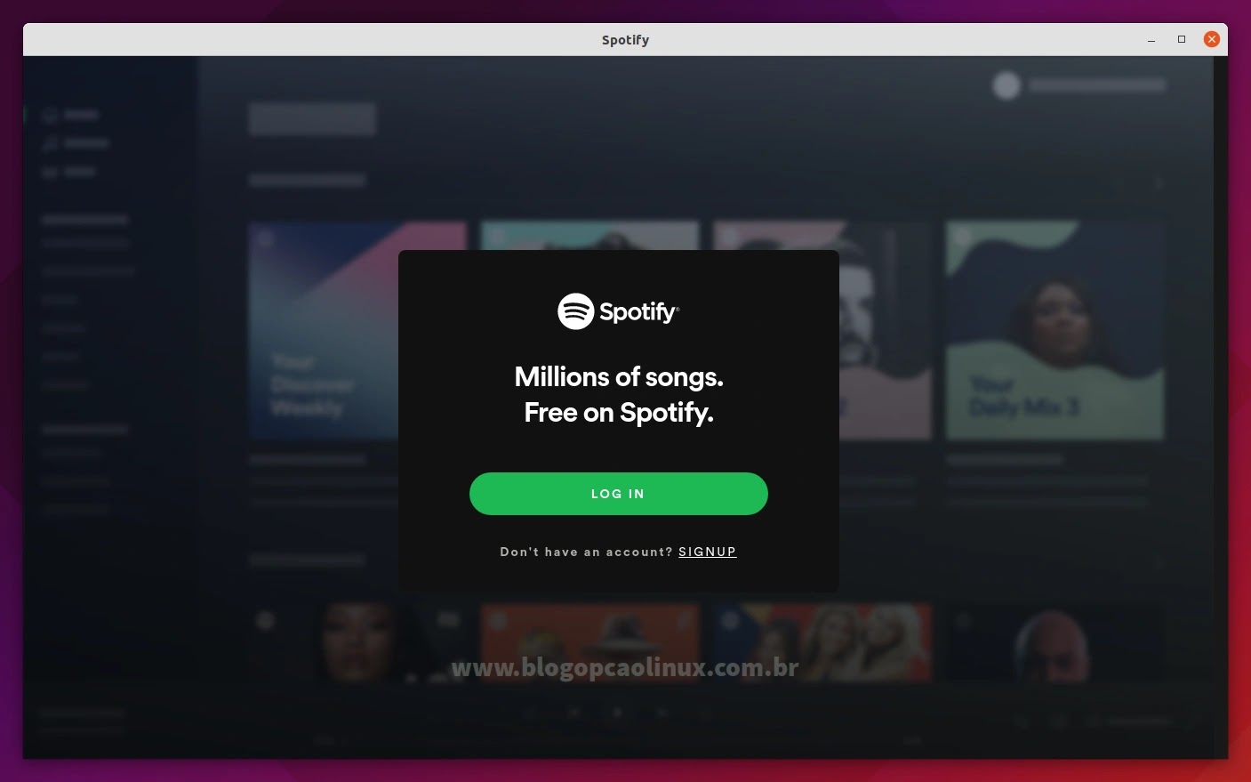 Spotify executando no Ubuntu 21.10 (Impish Indri)