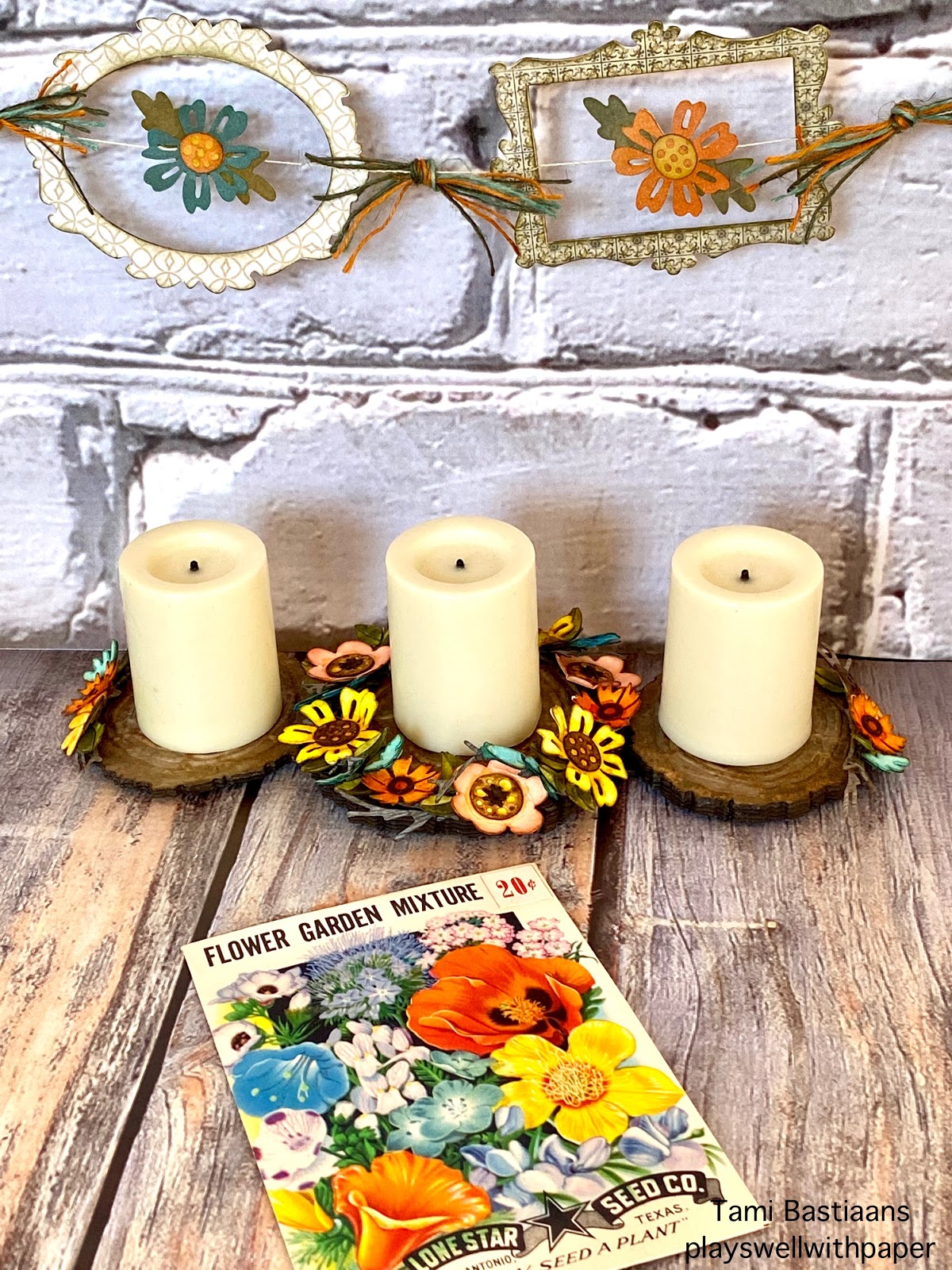 Plays Well With Paper Summer Funky Wreath Candle Holder Centerpiece