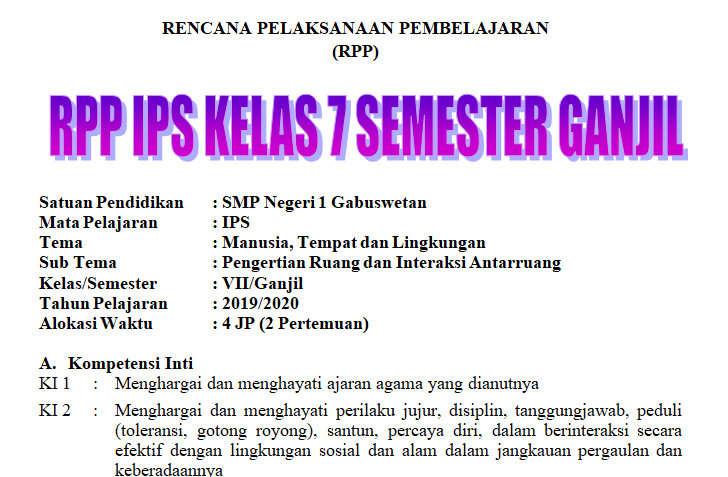 Rpp Dan Silabus Ips Smp Kelas 7 Semester Ganjil Tahun Pelajaran 2019 2020 Didno76 Com