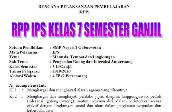 RPP dan Silabus IPS SMP Kelas 7 Semester Ganjil Tahun Pelajaran 2019/2020 