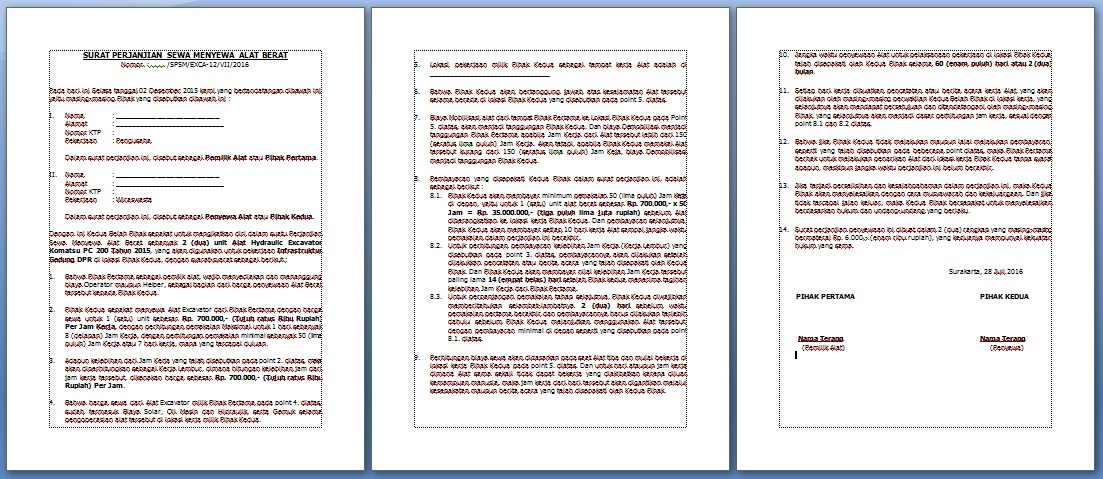 Contoh Surat Perjanjian Sewa Alat Berat Excavator - Kumpulan Surat Penting