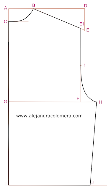 Trazo definitivo sobre estructura inicial del patrón espalda sin pinzas