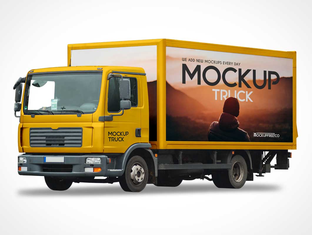 Box Cargo Van Delivery Truck &amp; Cab PSD Mockup