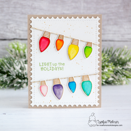 Christmas Lights Card by Zsofia Molnar | Holiday Lights Stamp Set  and Framework Die Set by Newton's Nook Designs #newtonsnook #handmade