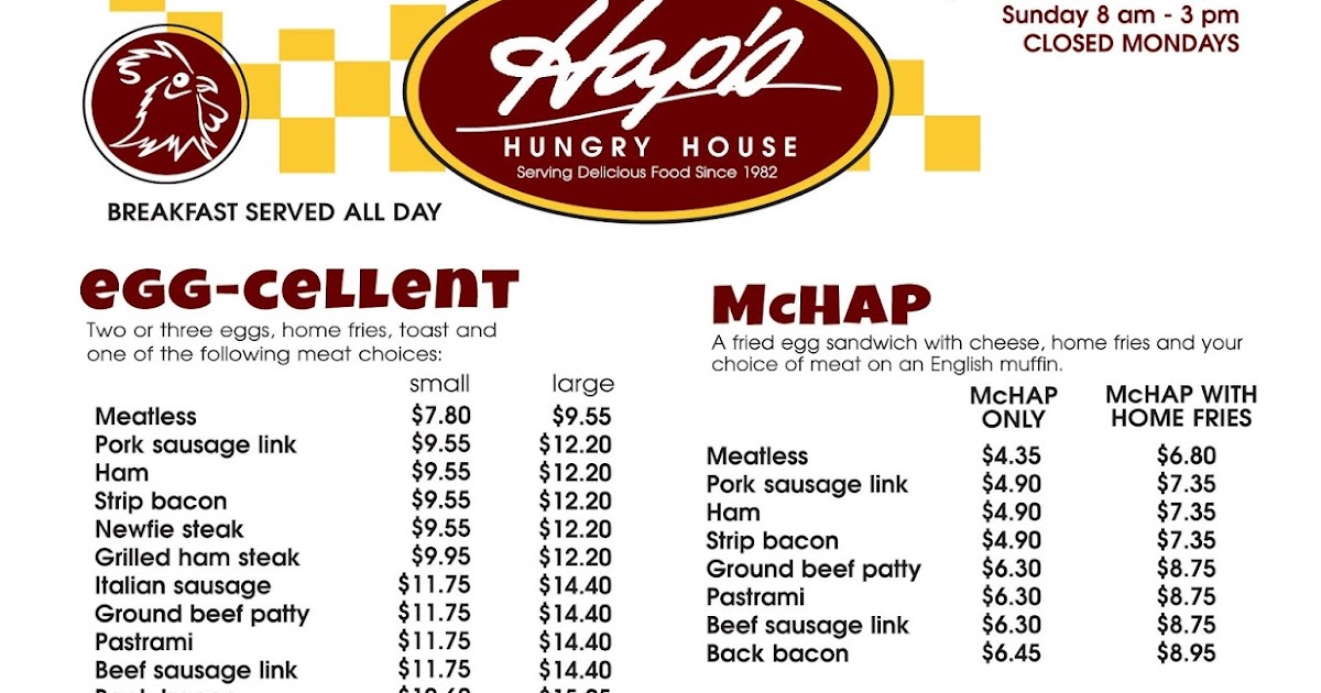 Hap's Hungry House Menu