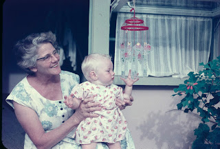 Grandma with me at the front steps in 1960 Grandma with me at the front steps in 1960