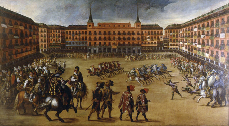 Juegos-de-cañas-celebrados-en-el-siglo-XVI-en-la-Plaza-Mayor-de-Madrid.