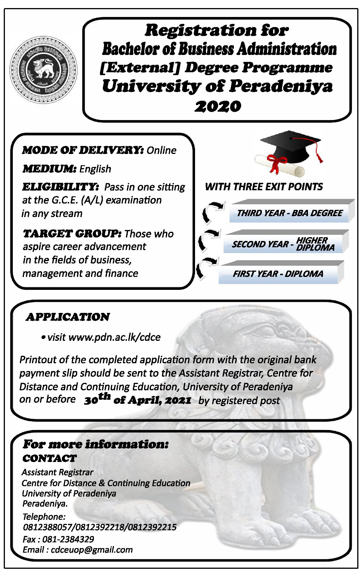 External Degree Bachelor of Business Administration (BBA Online)2021 University of Peradeniya External Degree Bachelor of Business Administration (BBA Online)2021 University of Peradeniya