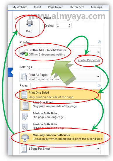  Gambar: Mencetak halaman bolak balik (duplex printing) menggunakan microsoft word 2010