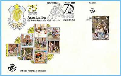 Filatelia Navidad 2020 - 75 Aniversario de la Asociación de Belenistas de Madrid - Sobre Primer día de circulación