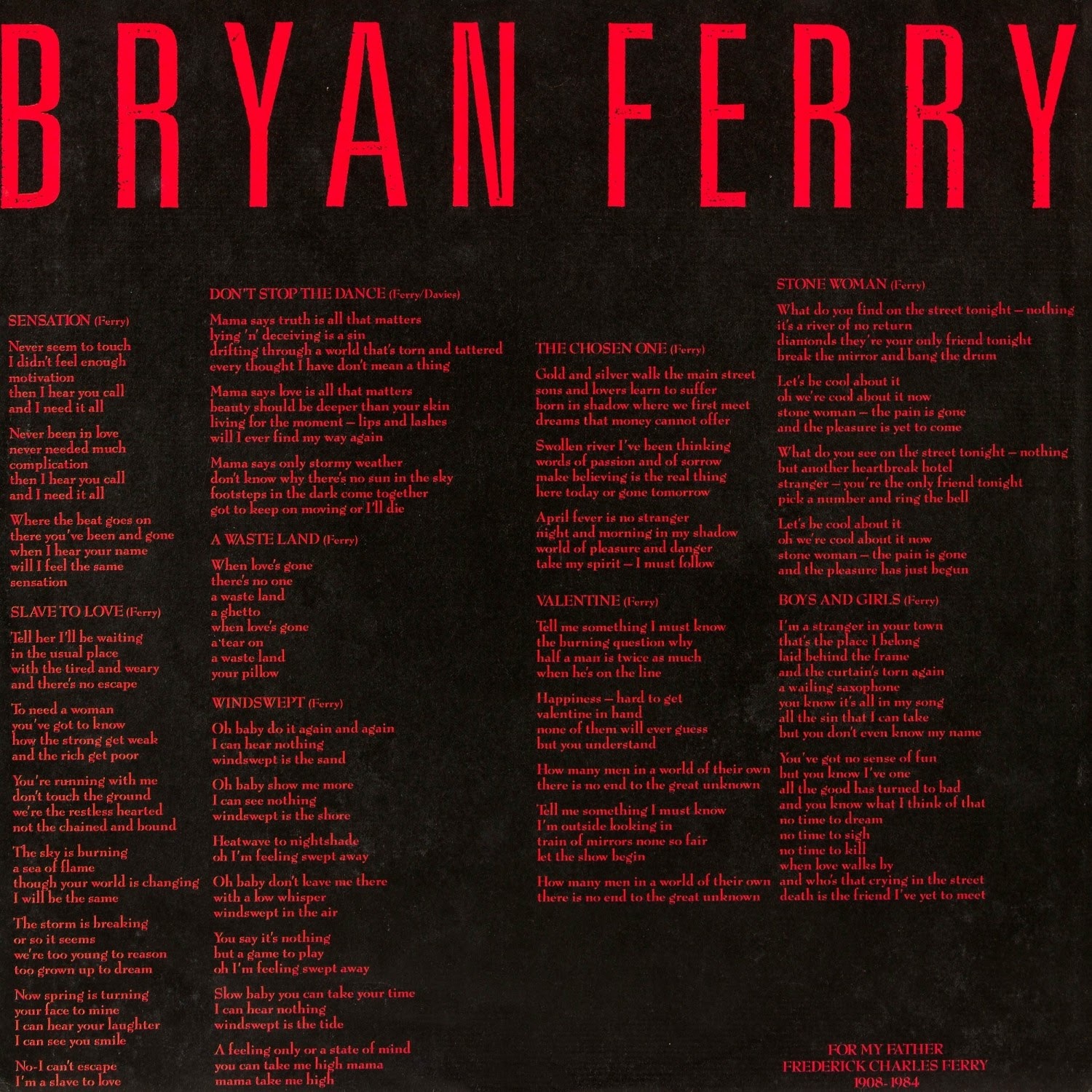 1985 Boys And Girls Bryan Ferry Rockronología