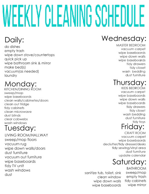 Ever Green Weekly Cleaning Schedule