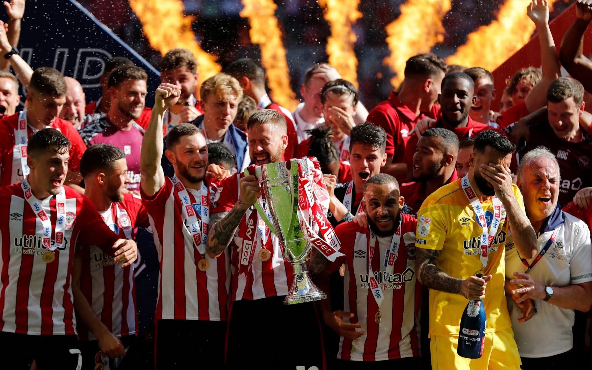 Brentford celebrate promotion to the top-flight after 71 years Brentford celebrate promotion to the top-flight after 71 years