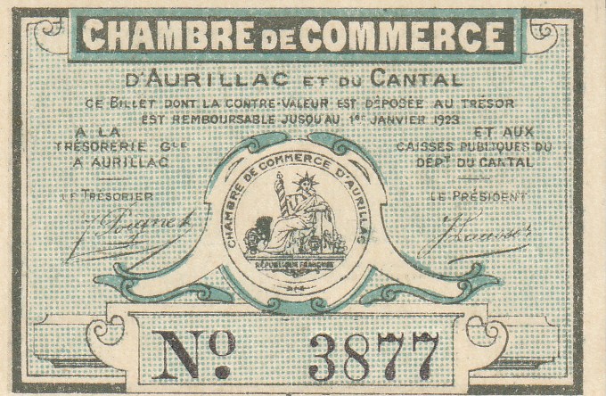 Billet Des Chambres De Commerce Aurillac 1 Franc