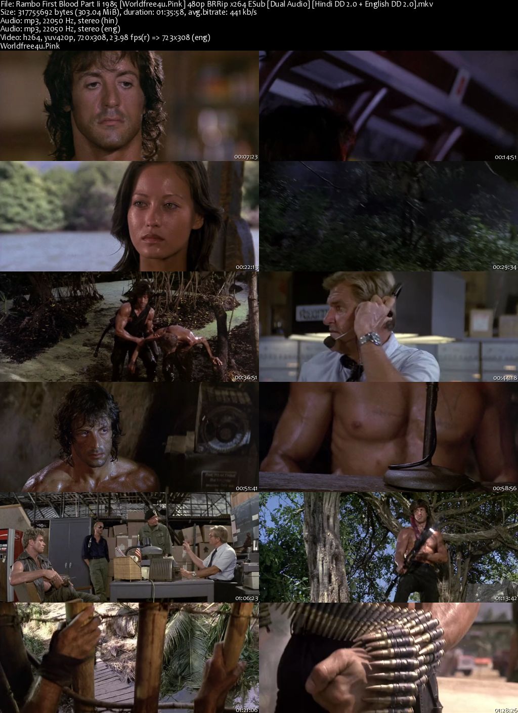 Rambo: First Blood Part II 1985 BRRip 480p Dual Audio 300Mb