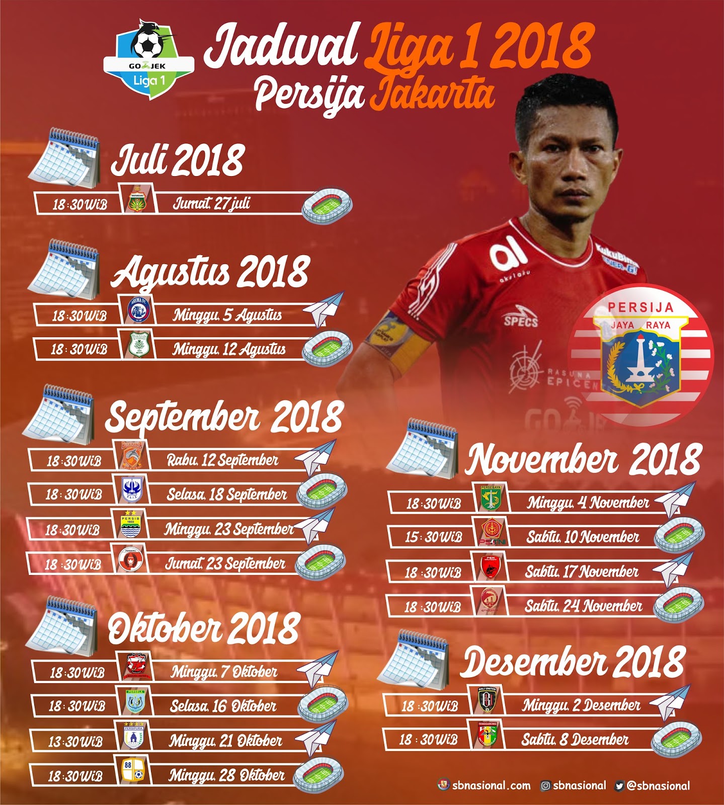 Jadwal Lengkap Persija Jakarta Putaran dua Liga-1 2018 - SBNasional.com