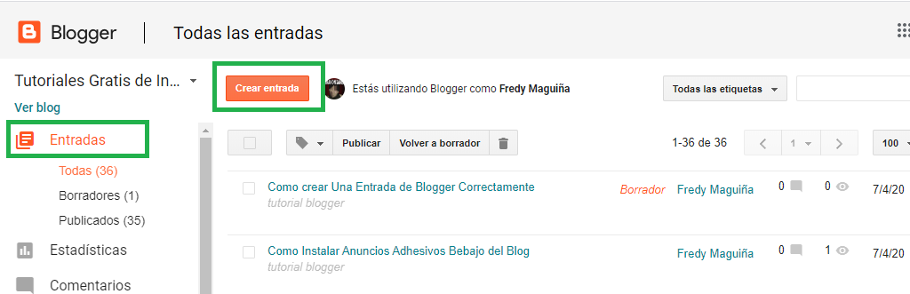 Como crear Una Entrada en Blog de Blogger - Tutoriales Gratis de Internet