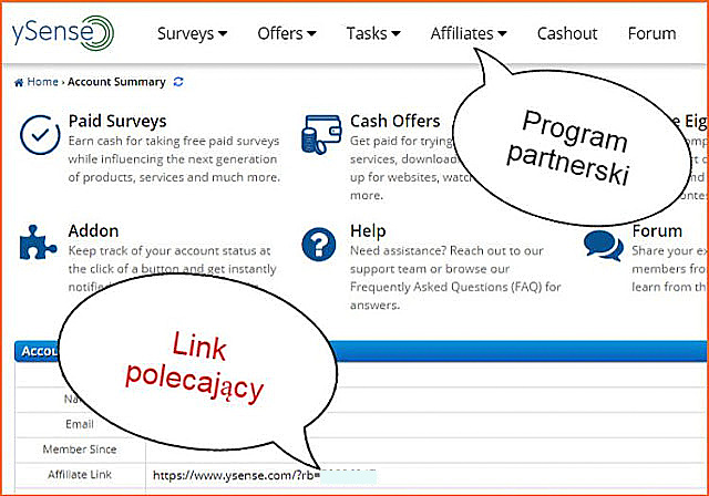 ySense, link polecający, Affiliate link.