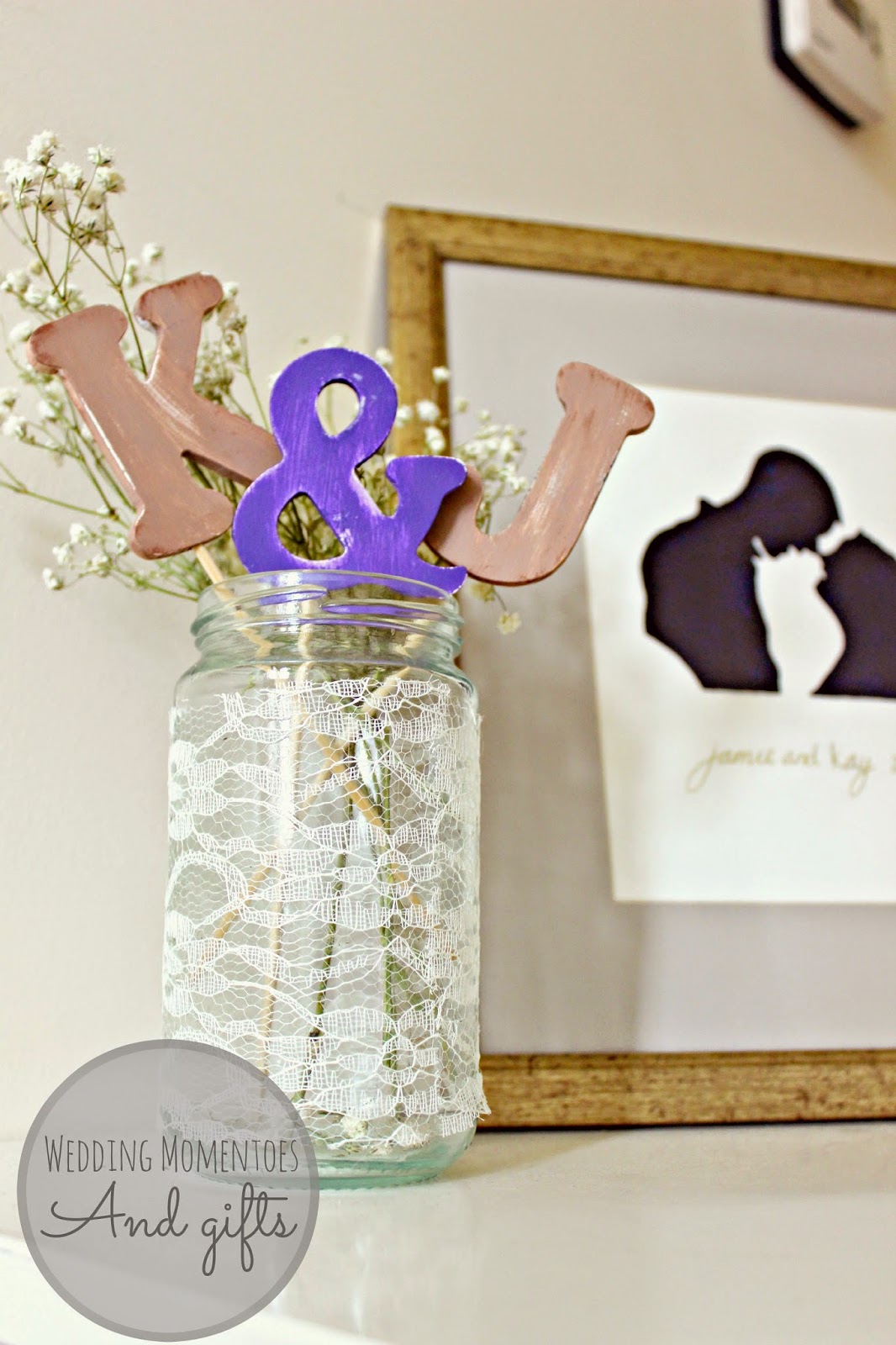 wooden letters and gypsophila 