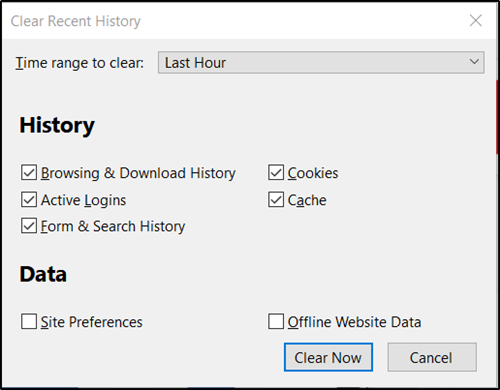 Cancella cache, cookie, cronologia di navigazione in Firefox