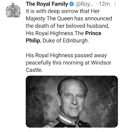 COVID-19 Coronavirus UK and World News Update 9th April 2021. 090421 Death of Prince Philip official announcement by the royal family social media