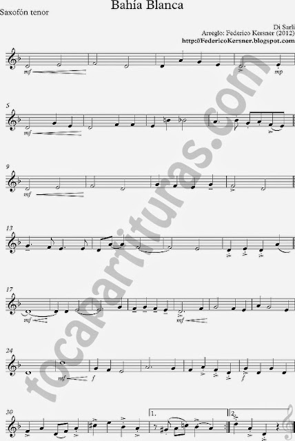Tango Bahía Blanca Partitura de Saxo Tenor en Si bemol Sheet Music for Tenor Saxophone