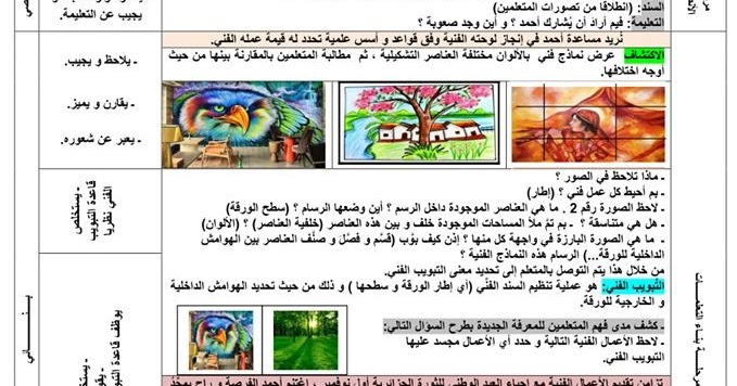 مذكرات درس التبويب الفني في التربية التشكيلية للسنة الخامسة ابتدائي الجيل الثاني