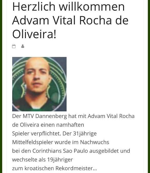 Jogador brasileiro Advan Oliveira nascido em Iguape-SP, foi contratado pelo clube alemão MTV Dannenberg