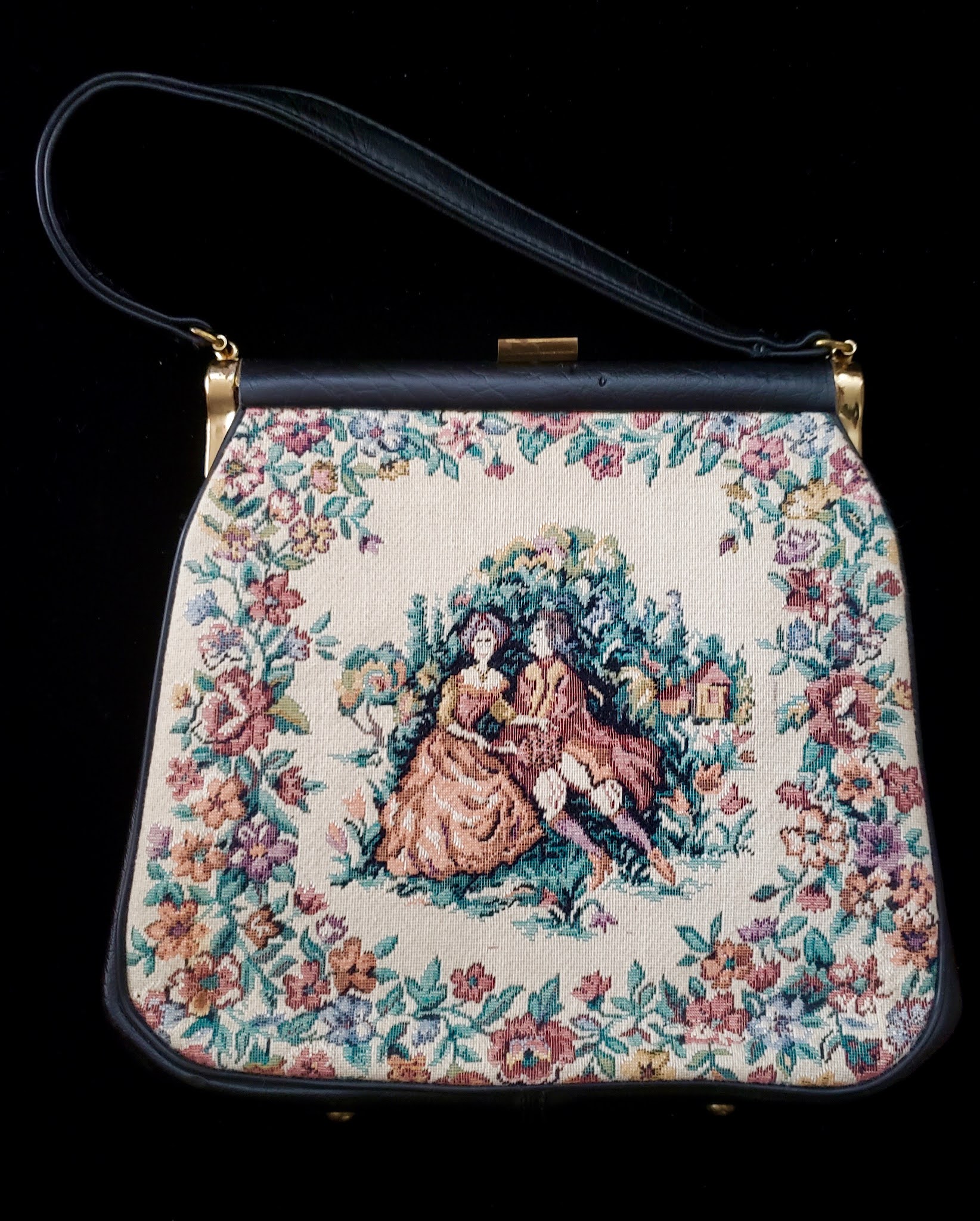 Vintage Julius Resnick (JR Florida) Tapestry Purse Flowers With Lucite -  Ruby Lane