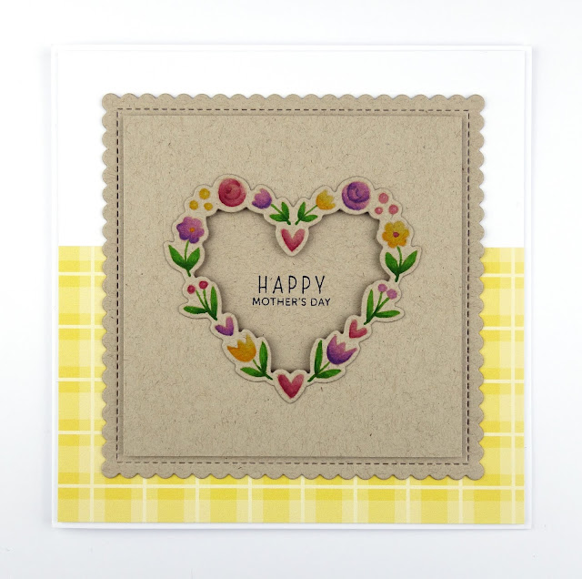 Floral heart wreath card with no-lines colouring on Kraft, using Floral hearts stamp and dies by Pretty Pink Posh