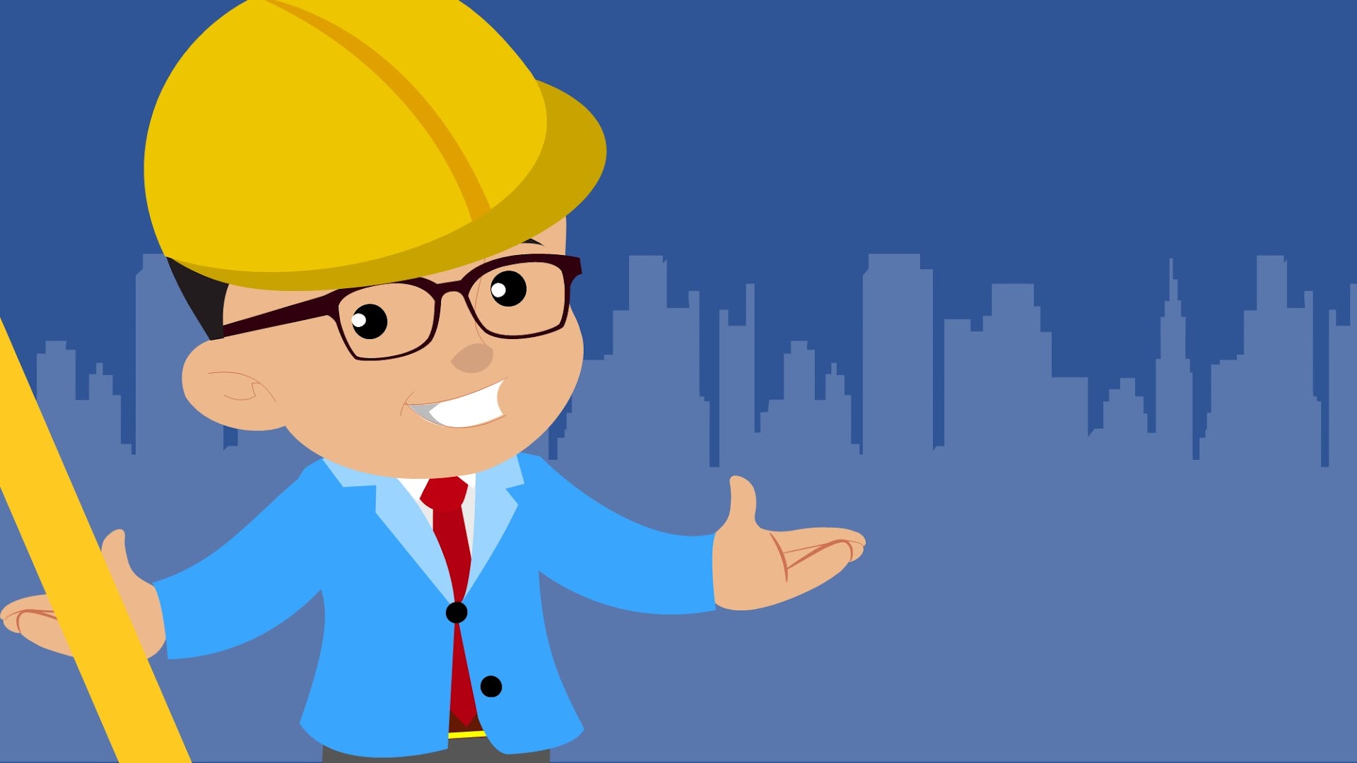 Cartoon Architect standing with empty space and skylines - free background